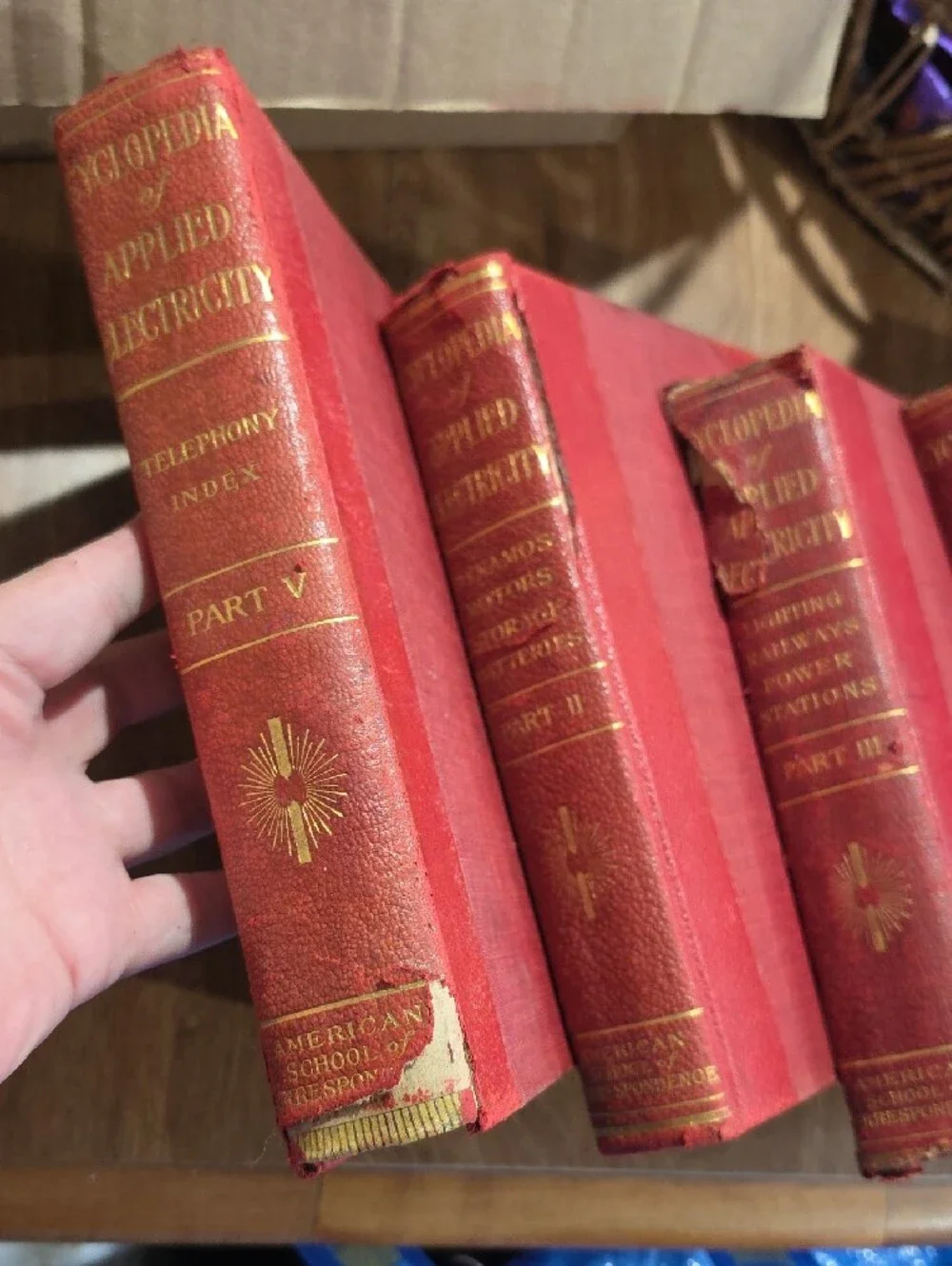 Vintage 'Cyclopedia of Applied Electricity' Red Book Set - Decorative Spines